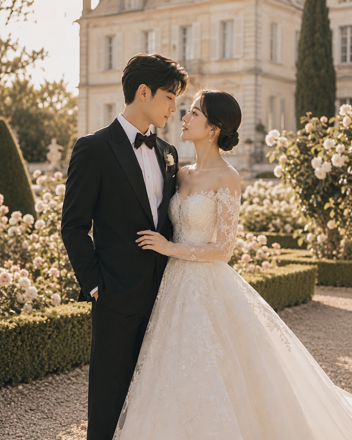Mira and Theo in a chateau garden