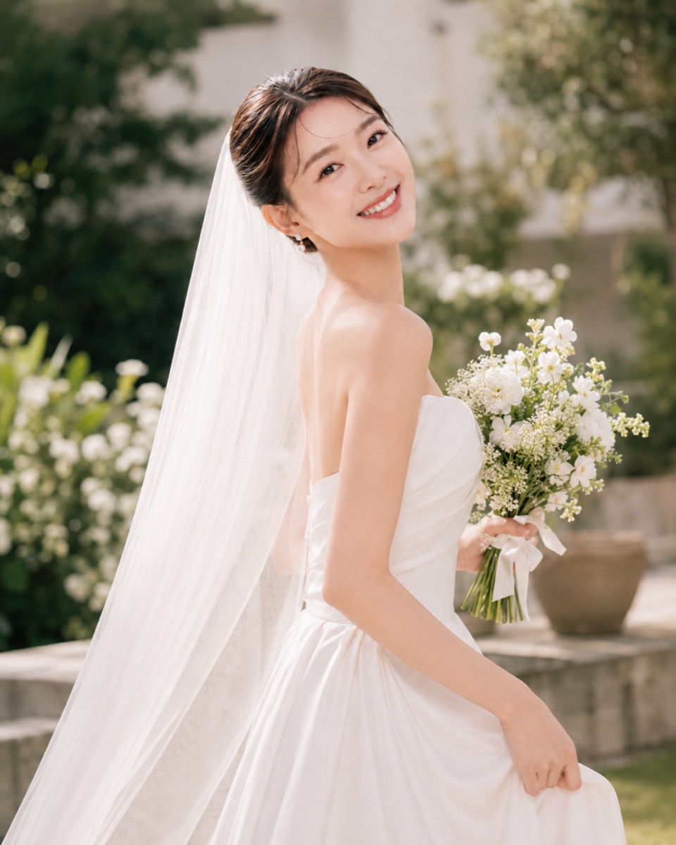 A bride holding her bouquet